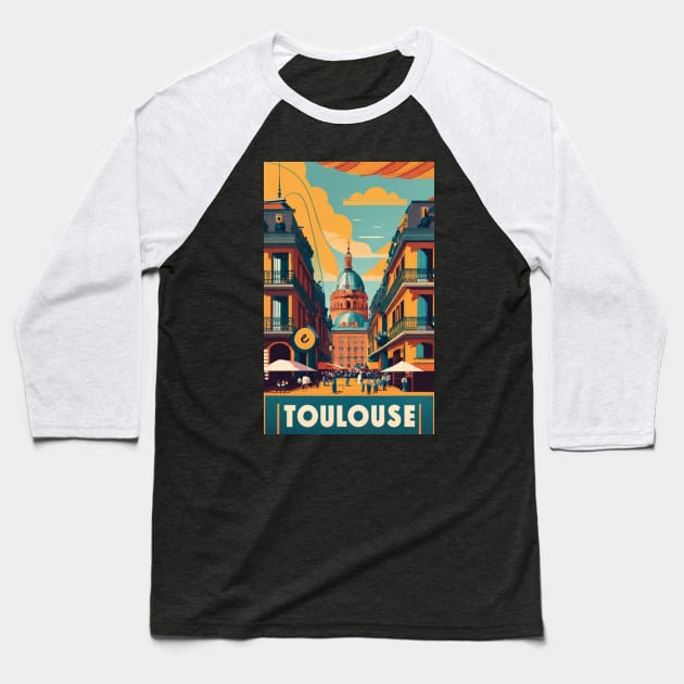 A Vintage Travel Art of Toulouse - France Baseball T-Shirt by goodoldvintage